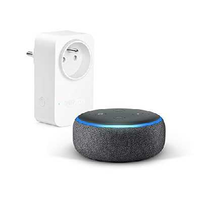 Echo Dot (3e génération), Tissu anthracite + Amazon Smart Plug (Prise connectée WiFi), Fonctionne avec Alexa